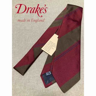 【新品】Drake's／ドレイクス／段落ちストライプ／バーガンディ／ブラウン