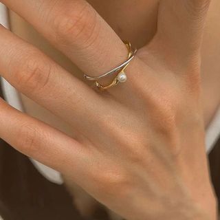 トゥデイフル(TODAYFUL)のContrast cross pearl ring No.1015(リング(指輪))