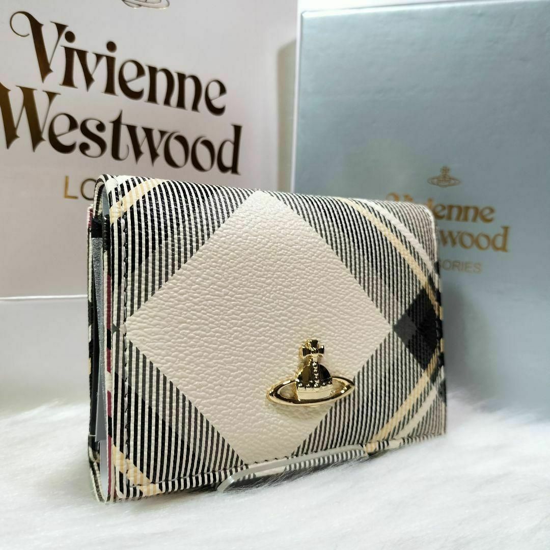 【新品未使用】Vivienne Westwood 三つ折り財布 チェック 白