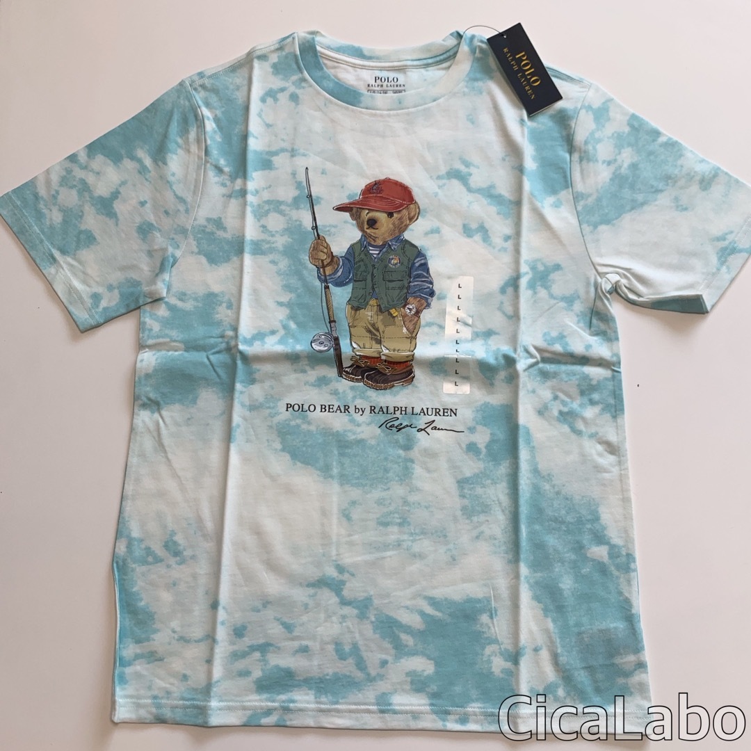 Ralph Lauren(ラルフローレン)の【新品】ラルフローレン ポロベア Tシャツ タイダイ水色 XL キッズ/ベビー/マタニティのキッズ服男の子用(90cm~)(Tシャツ/カットソー)の商品写真