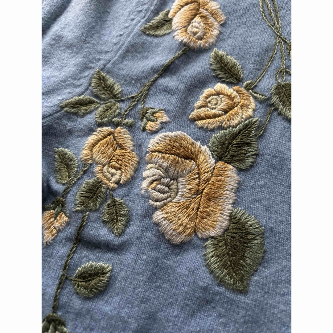 ケイタマルヤマ 刺繍 カーディガン バラ 薔薇 水色 1 手刺繍-