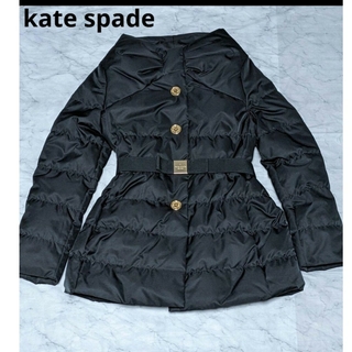 ケイトスペードニューヨーク(kate spade new york)のケイト・スペード ニューヨーク リボン ダウン コート　ベルト付 黒 M(ダウンジャケット)