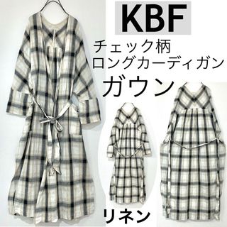 ケービーエフ(KBF)のKBFケービーエフ/チェック柄ガウン風ドルマンカーディガンリネン美品ゆったり大き(カーディガン)