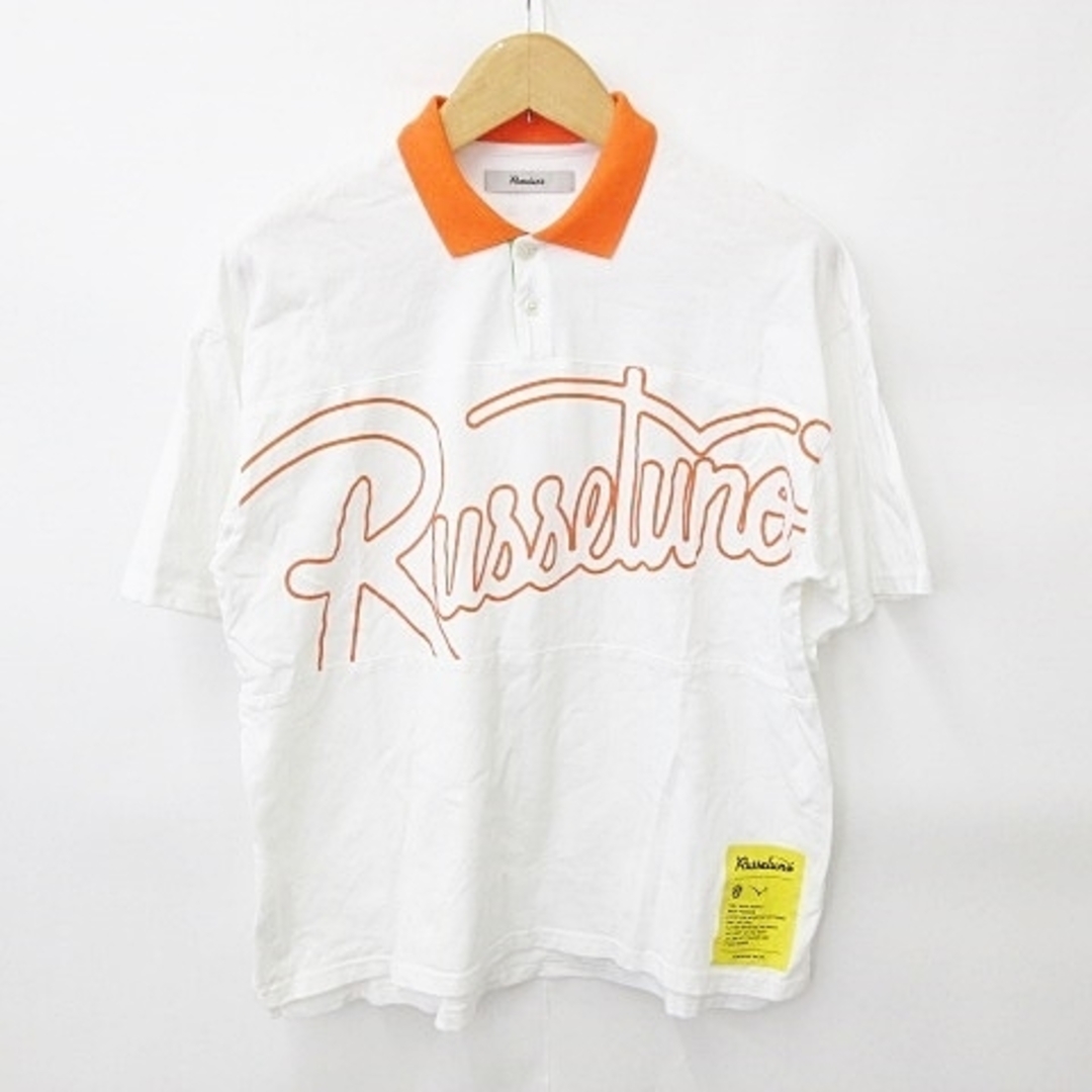 ラッセルノ ゴルフ ポロシャツ 半袖 ロゴ プリント 綿 ホワイト オレンジ 5