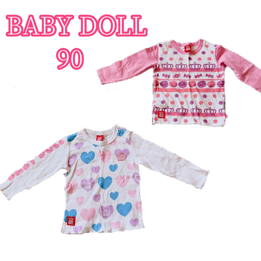 BABYDOLL(ベビードール)のBABY DOLL カットソー　ロンT  90  ピンク　白 キッズ/ベビー/マタニティのキッズ服女の子用(90cm~)(Tシャツ/カットソー)の商品写真