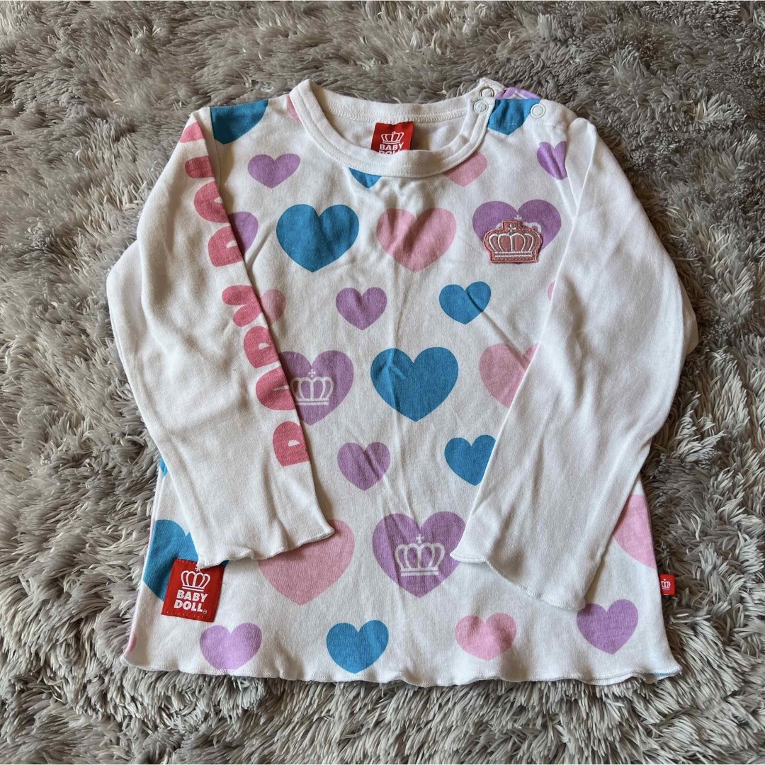 BABYDOLL(ベビードール)のBABY DOLL カットソー　ロンT  90  ピンク　白 キッズ/ベビー/マタニティのキッズ服女の子用(90cm~)(Tシャツ/カットソー)の商品写真