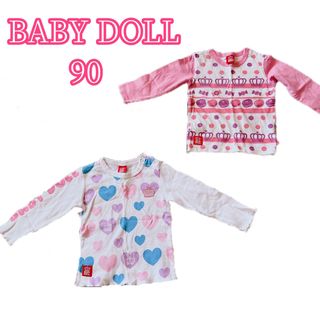 ベビードール(BABYDOLL)のBABY DOLL カットソー　ロンT  90  ピンク　白(Tシャツ/カットソー)