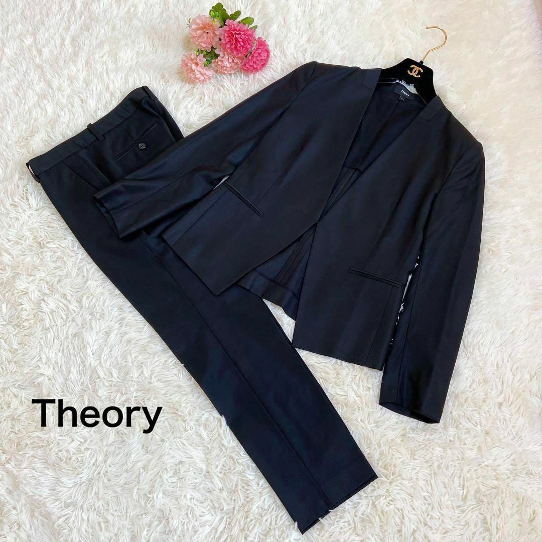 theory(セオリー)の美品☆セオリー ノーカラージャケット パンツスーツ セットアップ ブラック 4 レディースのフォーマル/ドレス(スーツ)の商品写真