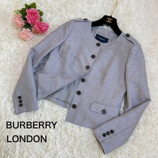 Burberry カシミヤ混ノーカラージャケット ロゴボタン付き-