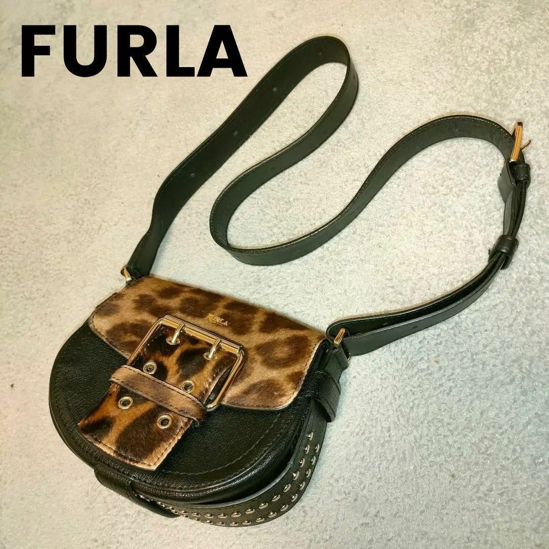 フルラ ショルダーバッグ ブラック レオパード FURLA バッグ レザー 革黒