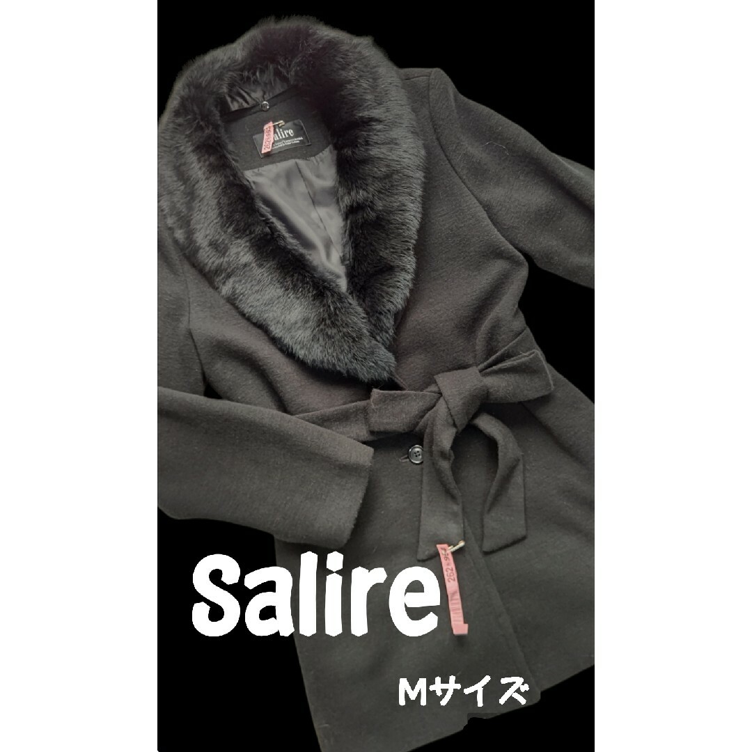 salire(サリア)のサリア//ラビットファー付/薄手コート/M レディースのジャケット/アウター(ピーコート)の商品写真