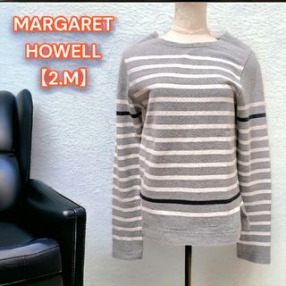 マーガレットハウエル(MARGARET HOWELL)のMARGARET HOWELL マーガレットハウエル ボーダー 長袖 セーターM(カットソー(長袖/七分))