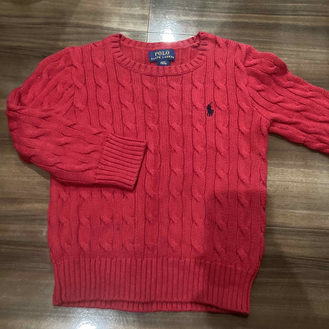 POLO RALPH LAUREN(ポロラルフローレン)のポロラルフローレンPOLO赤ケーブルニット新品同様 キッズ/ベビー/マタニティのキッズ服女の子用(90cm~)(ニット)の商品写真