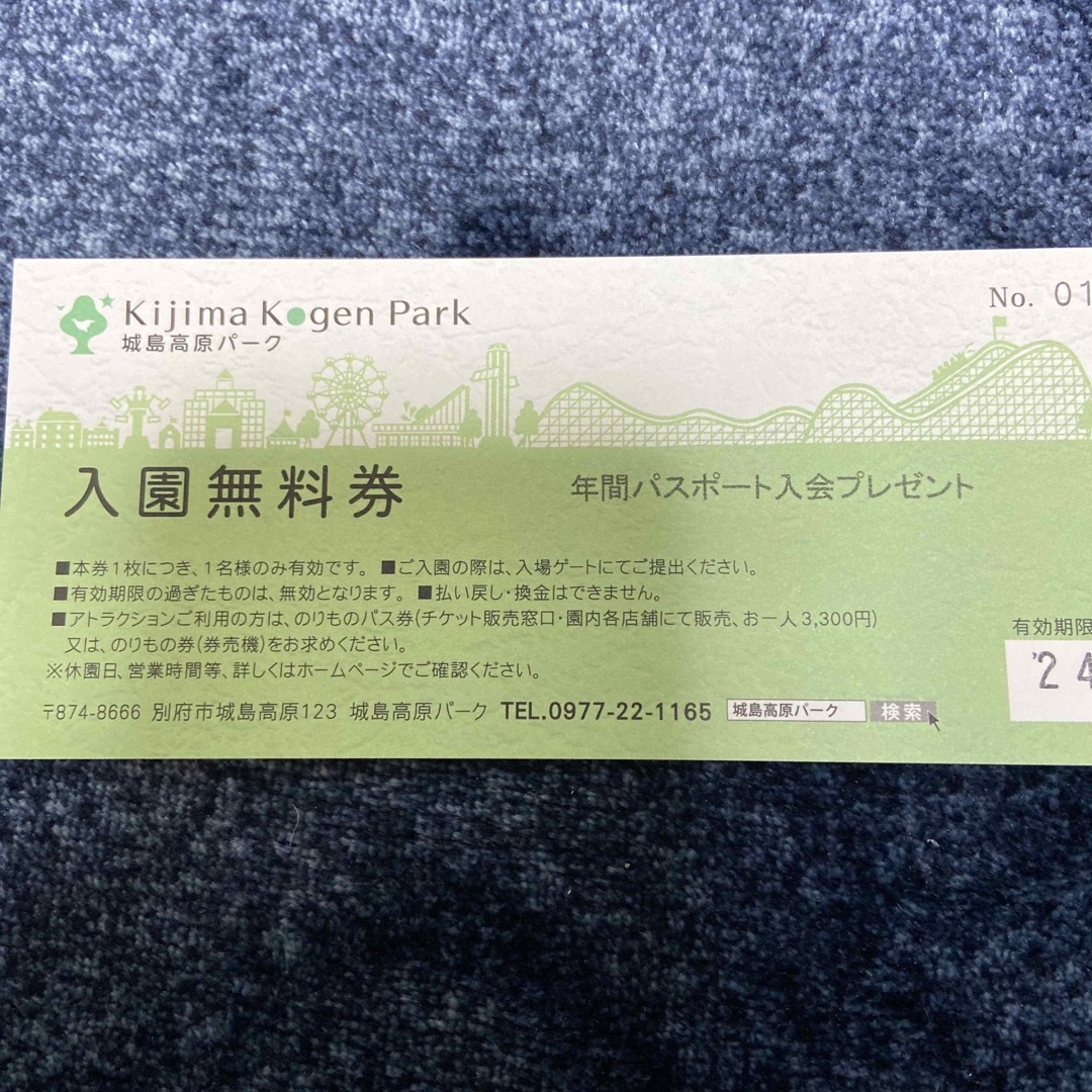 城島高原パーク　入園無料券　６枚セットで1500円→値下げ1200円 チケットの施設利用券(遊園地/テーマパーク)の商品写真