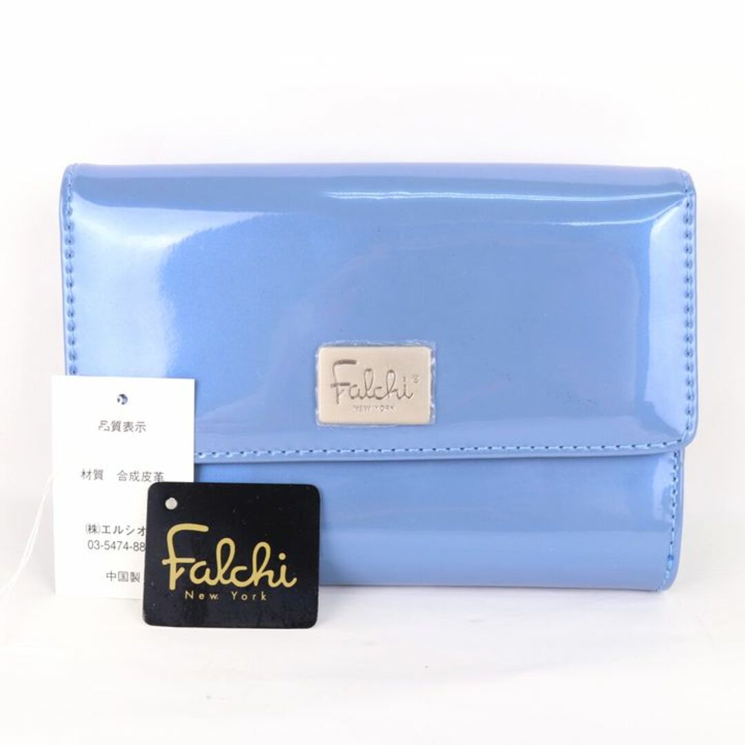 falchi New York(ファルチニューヨーク)のファルチニューヨーク 三つ折り財布 未使用 ロゴプレート シンプル ブランド ウォレット レディース ブルー Falchi NewYork レディースのファッション小物(財布)の商品写真