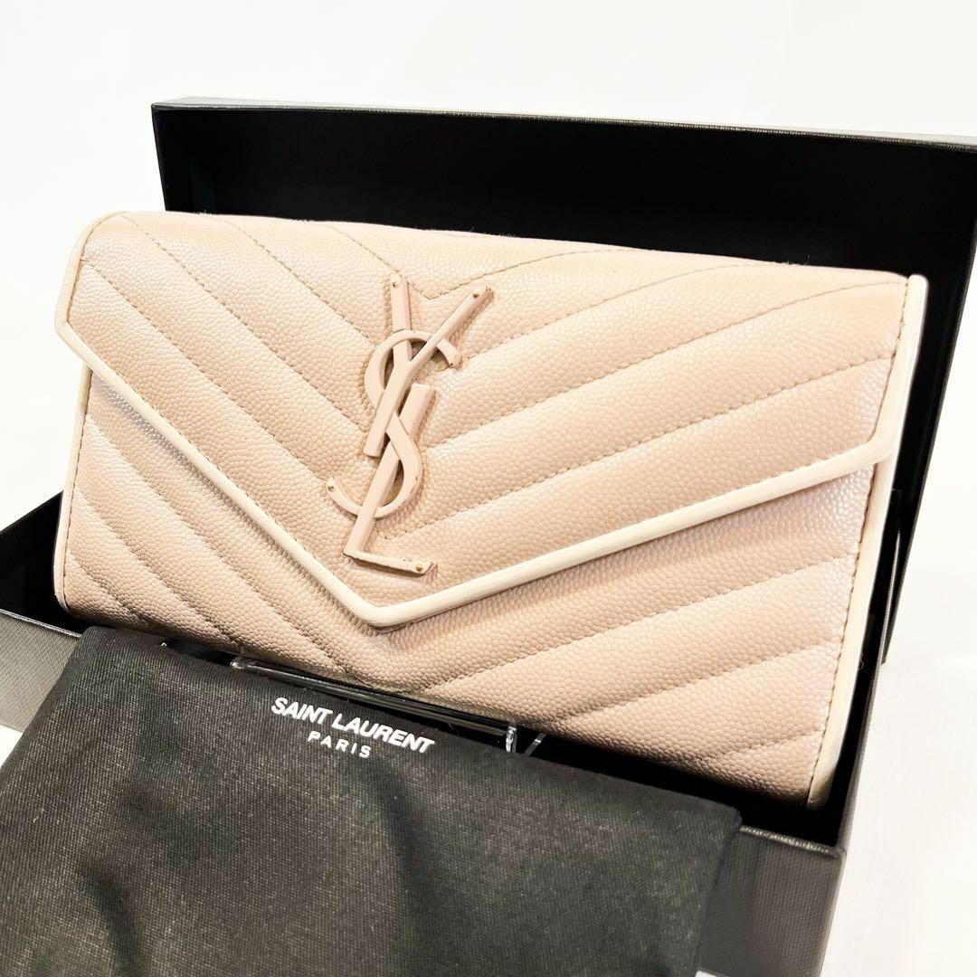 美品 サンローラン 二つ折財布 カサンドラ YSL キャビアスキン ブラック