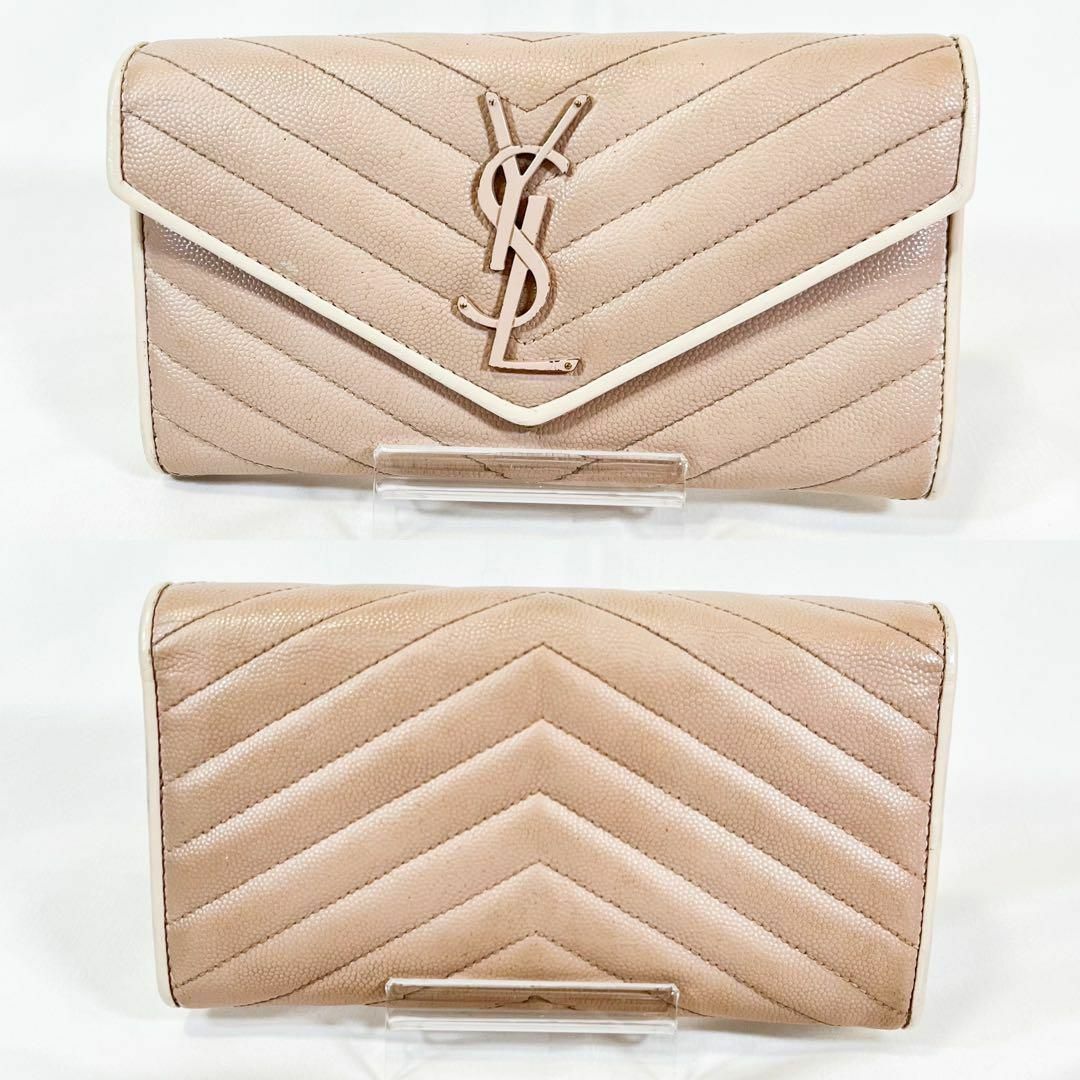 美品✨ イヴサンローラン 長財布 キャビアスキン Vステッチ YSL ブラック