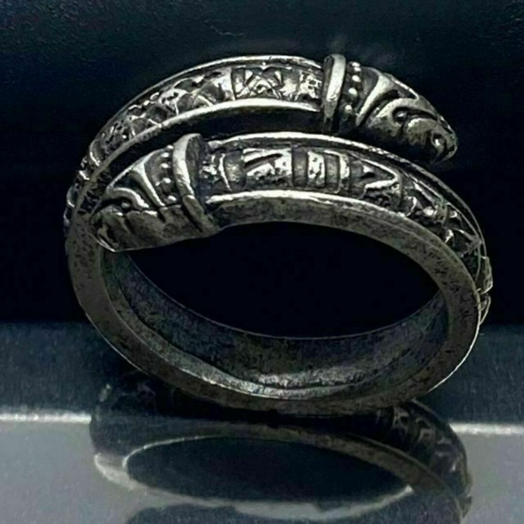 シルバー リング 指輪 ドラゴン ルーン文字 アンティーク フリーサイズ