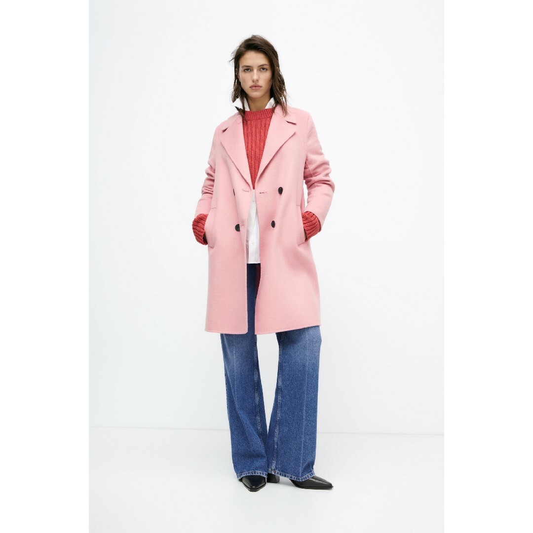 ZARA - ZARA ウールブレンドマスキュリンコート XSサイズ ピンク ZARA - ZARA ウールブレンドマスキュリンコート XSサイズ ピンク
