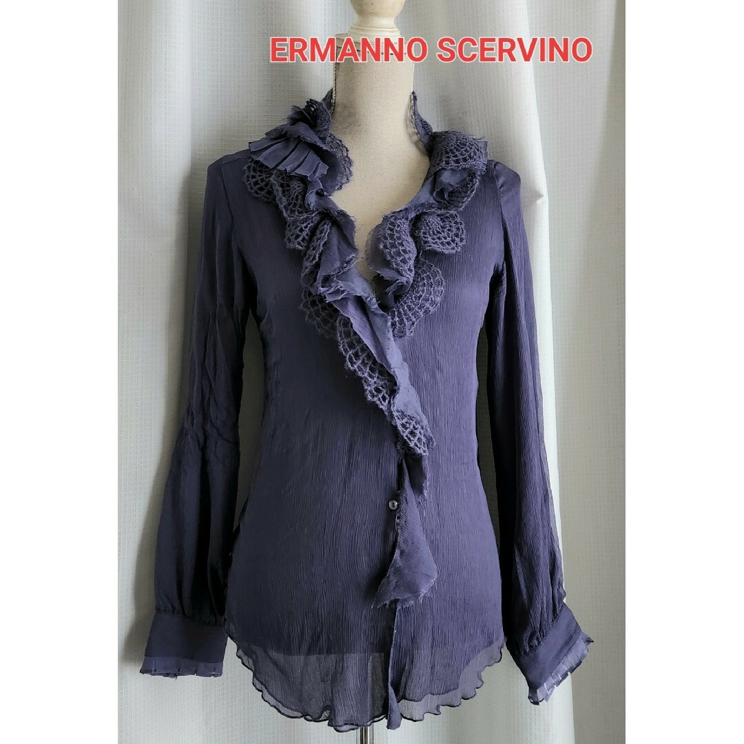 大変美品　ERMANNO 　SCERVINO 上品なパープルのシルクブラウスレディース