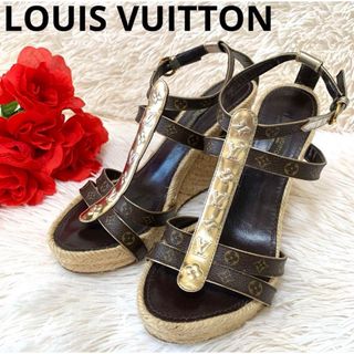 LOUIS VUITTON - LOUIS VUITTON モノグラム ゴールド ウェッジソール