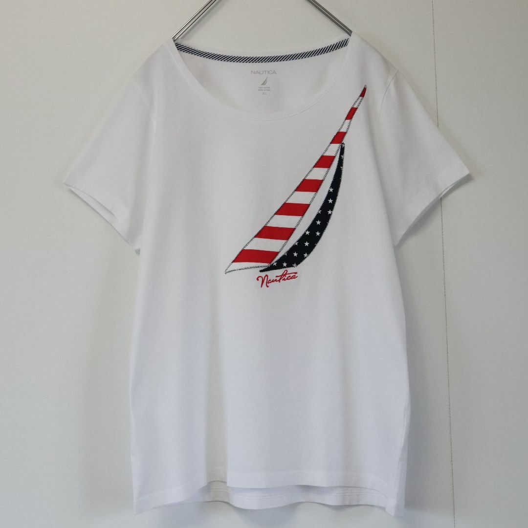 NAUTICA - 【XLサイズ】ノーティカ／Tシャツ デカロゴ 刺繍ロゴ