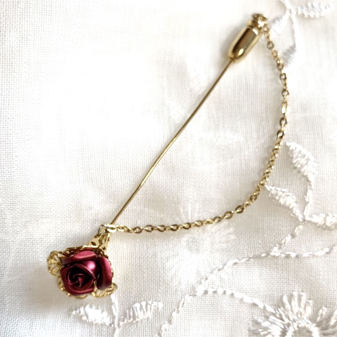 ◆ヴィンテージブローチ 薔薇バラ 赤 ピン ゴールド 繊細 上品 綺麗 美品 5