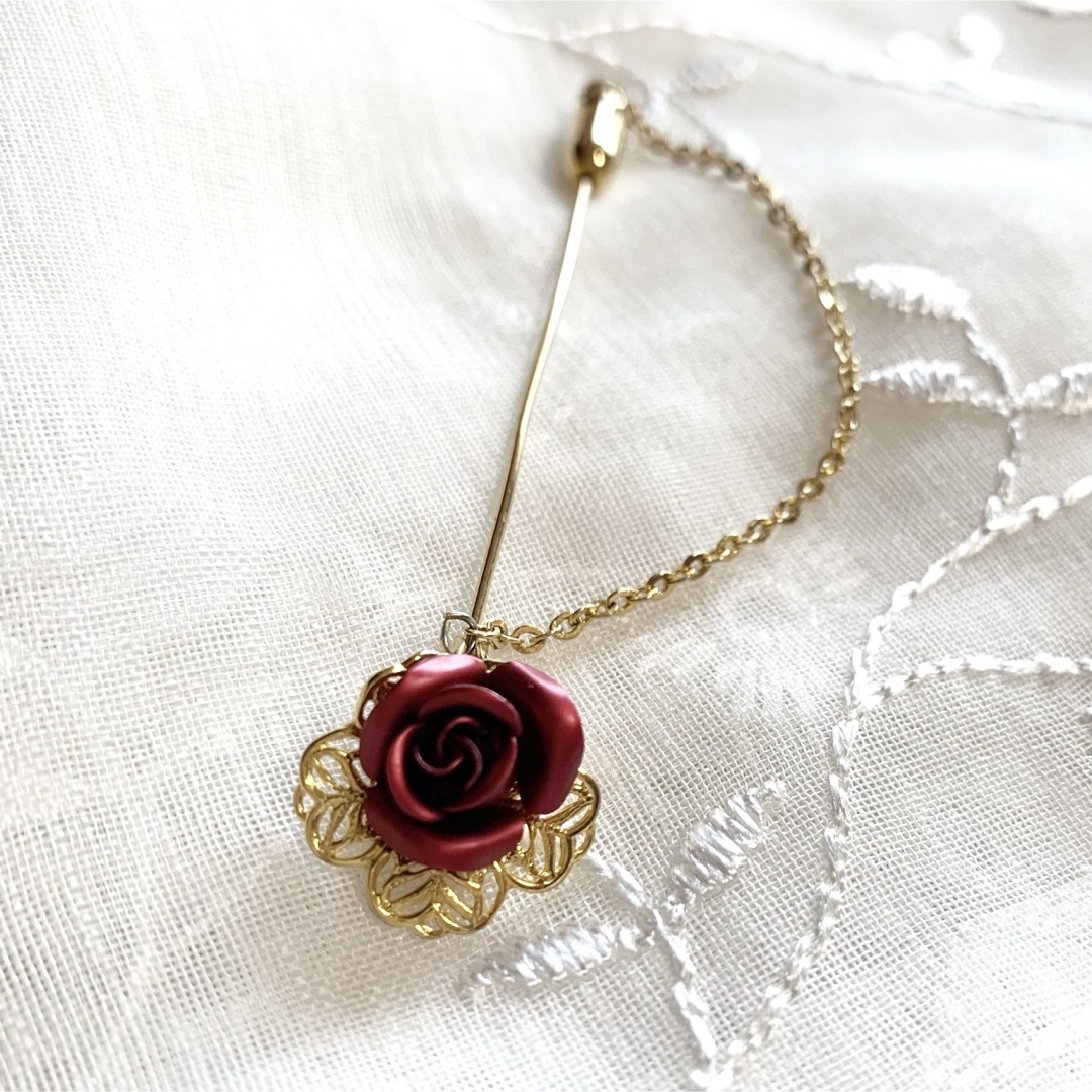 ◆ヴィンテージブローチ 薔薇バラ 赤 ピン ゴールド 繊細 上品 綺麗 美品 4
