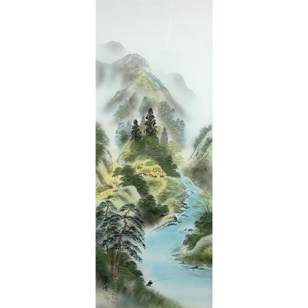 掛軸 山川蒼雲『四神相応之図』日本画 絹本 肉筆 共箱付 掛け軸 掛軸 山川蒼雲『四神相応之図』日本画 絹本 肉筆 共箱付 掛け軸