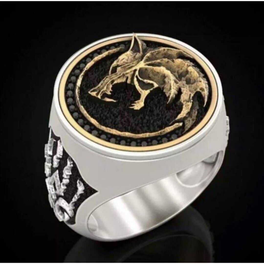 【R011】リング　メンズ　指輪　ゴールド　オオカミ　狼　ウルフ　20号 メンズのアクセサリー(リング(指輪))の商品写真