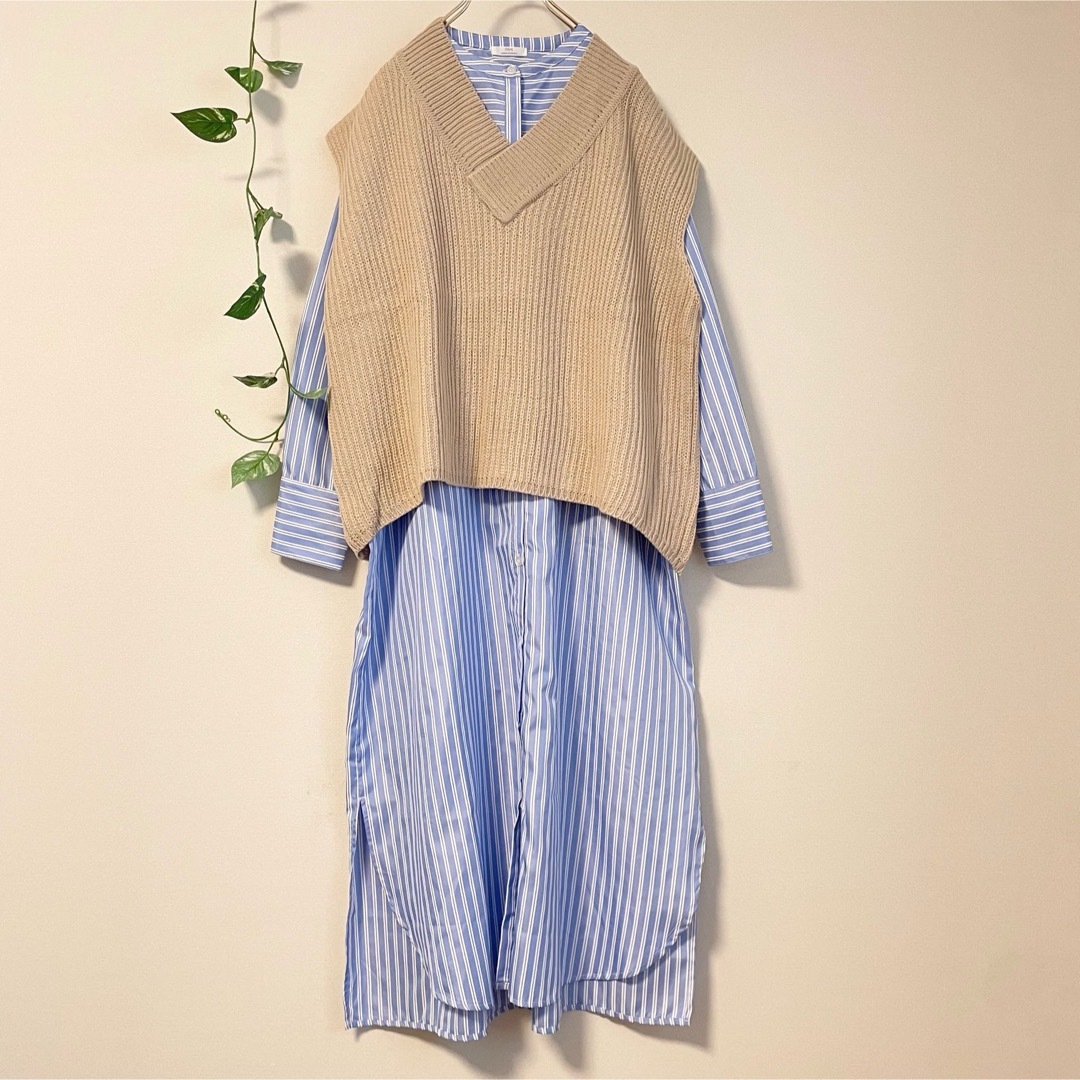 ■美品◆アーバンリサーチ◆お得な2枚セット♡ニットベスト付きシャツワンピース