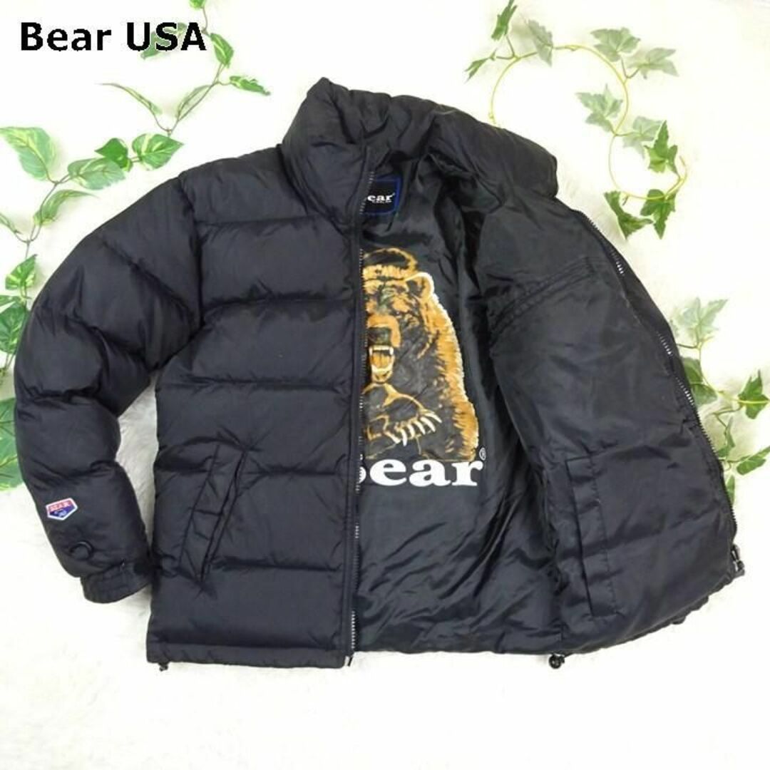 Bear USA ベアー ダウンジャケット リバーシブル ビッグロゴ M 黒-