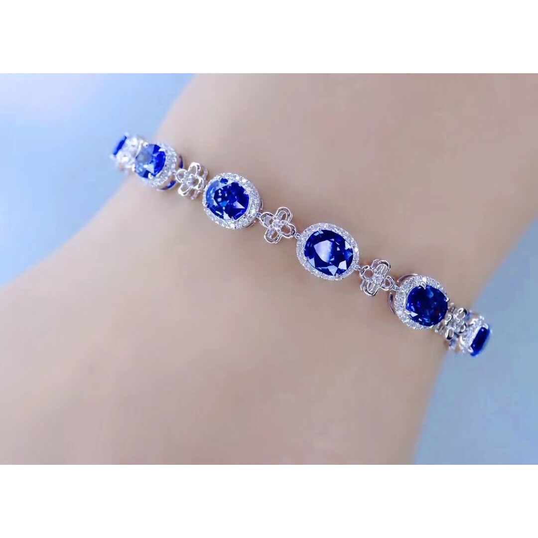 天然 ロイヤルブルーサファイア ダイヤ ブレスレット4.52ct k18 ¥の