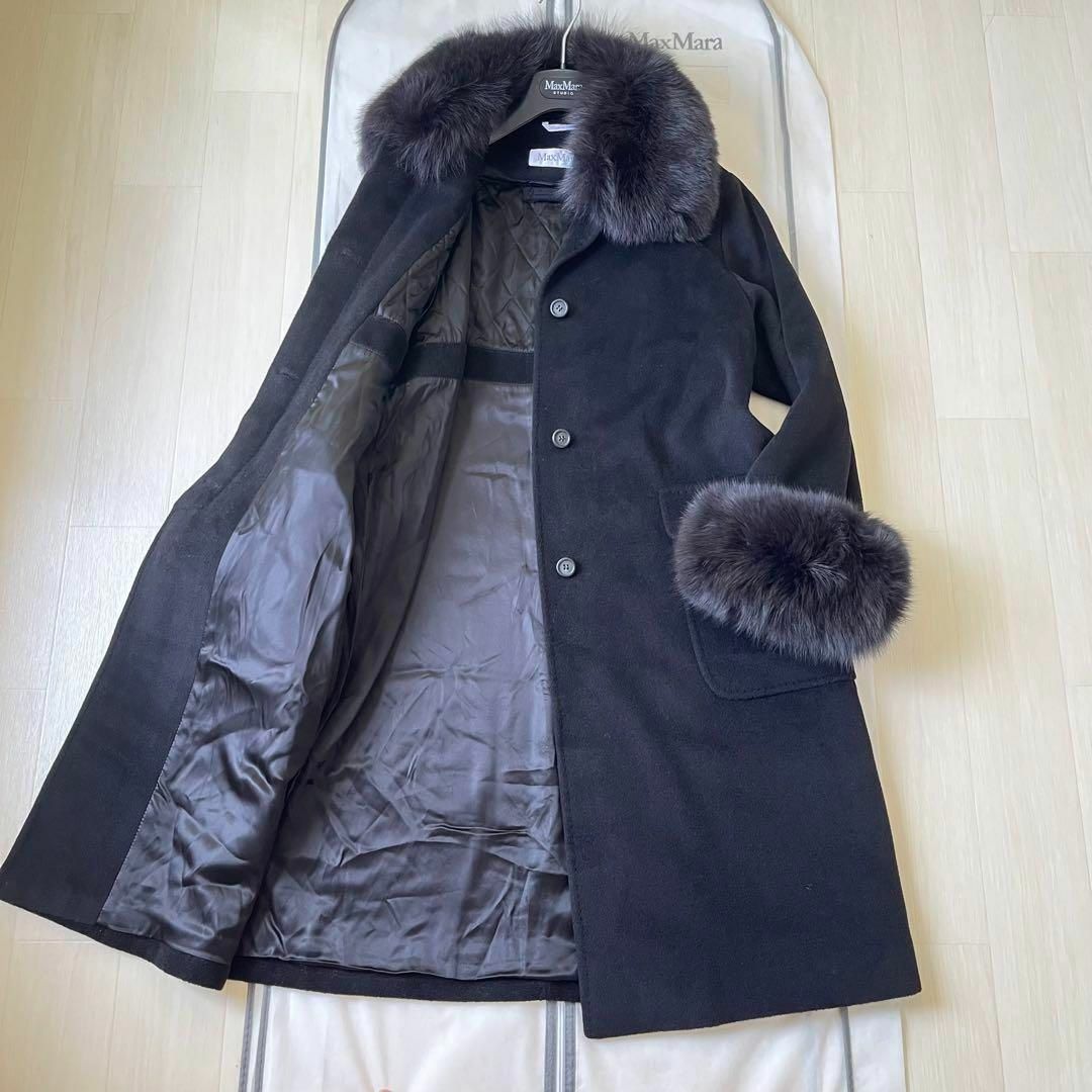 【美品】 Max Mara ロングコート カシミヤ アンゴラ 比翼 ブラック L