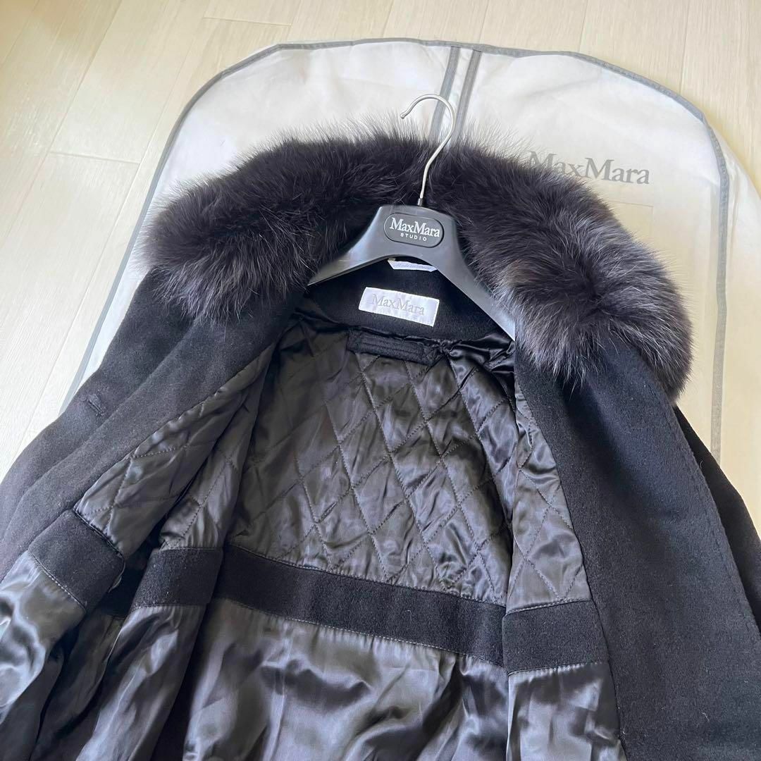 【美品】 Max Mara ロングコート カシミヤ アンゴラ 比翼 ブラック L