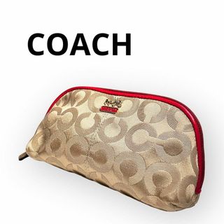 コーチ(COACH)の【特別価格】美品❤︎COACHコーチ オプアートキャンバスポーチ ゴールド(ポーチ)