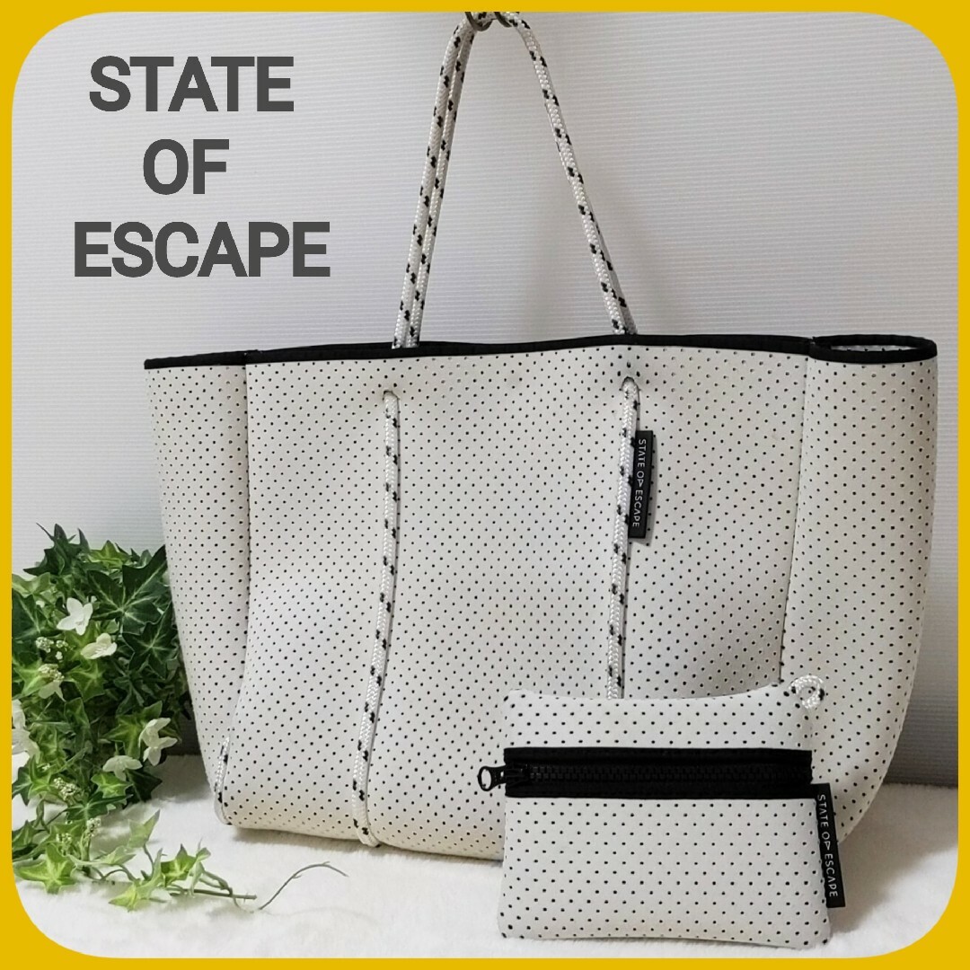 STATE OF ESCAPE トート バッグ 白 ポーチ付 A4収納 洗濯可-