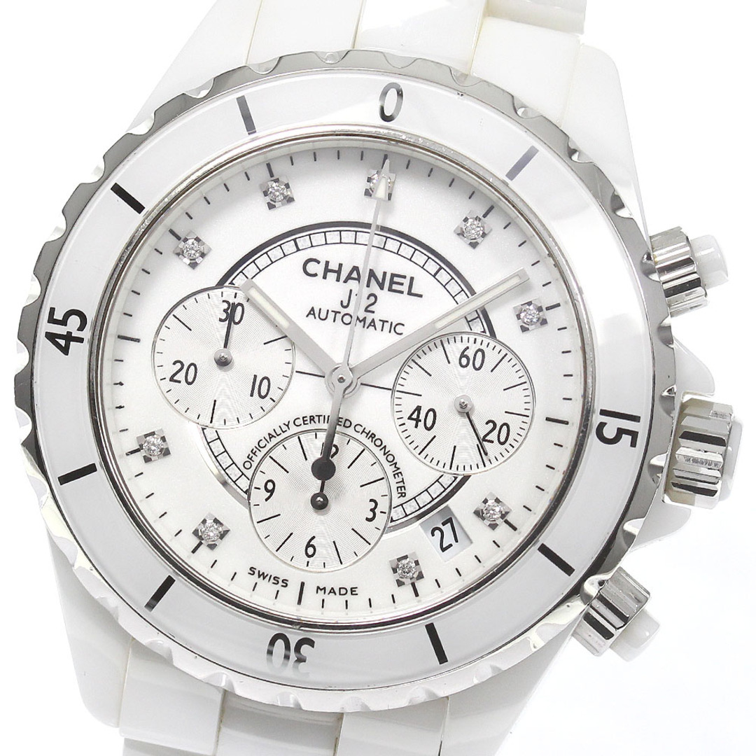 シャネル CHANEL H2009 J12 白セラミック 9Pダイヤ クロノグラフ 自動巻き メンズ _770527