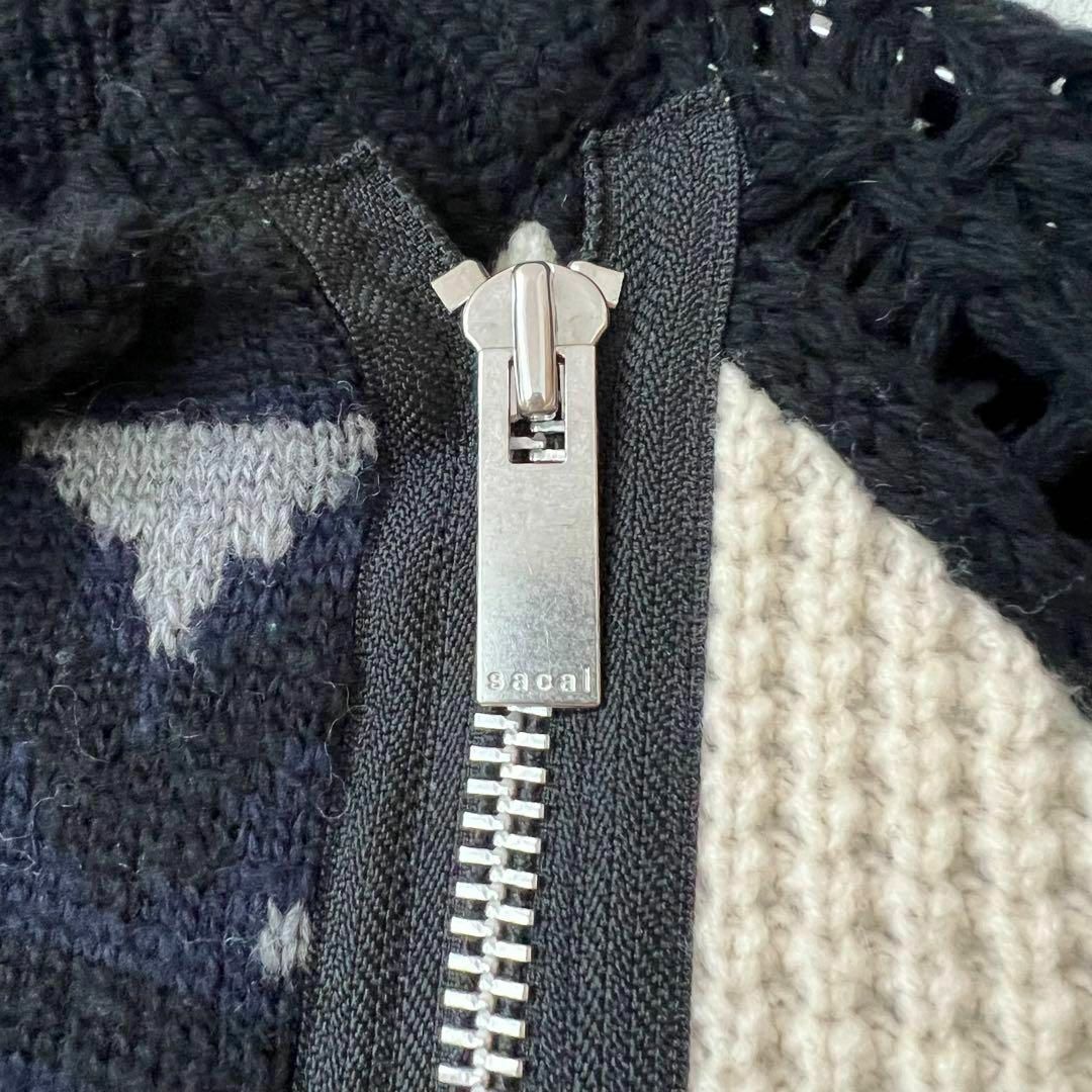 美品】18AW sacai アシンメトリーライダースニット ジップアップ-