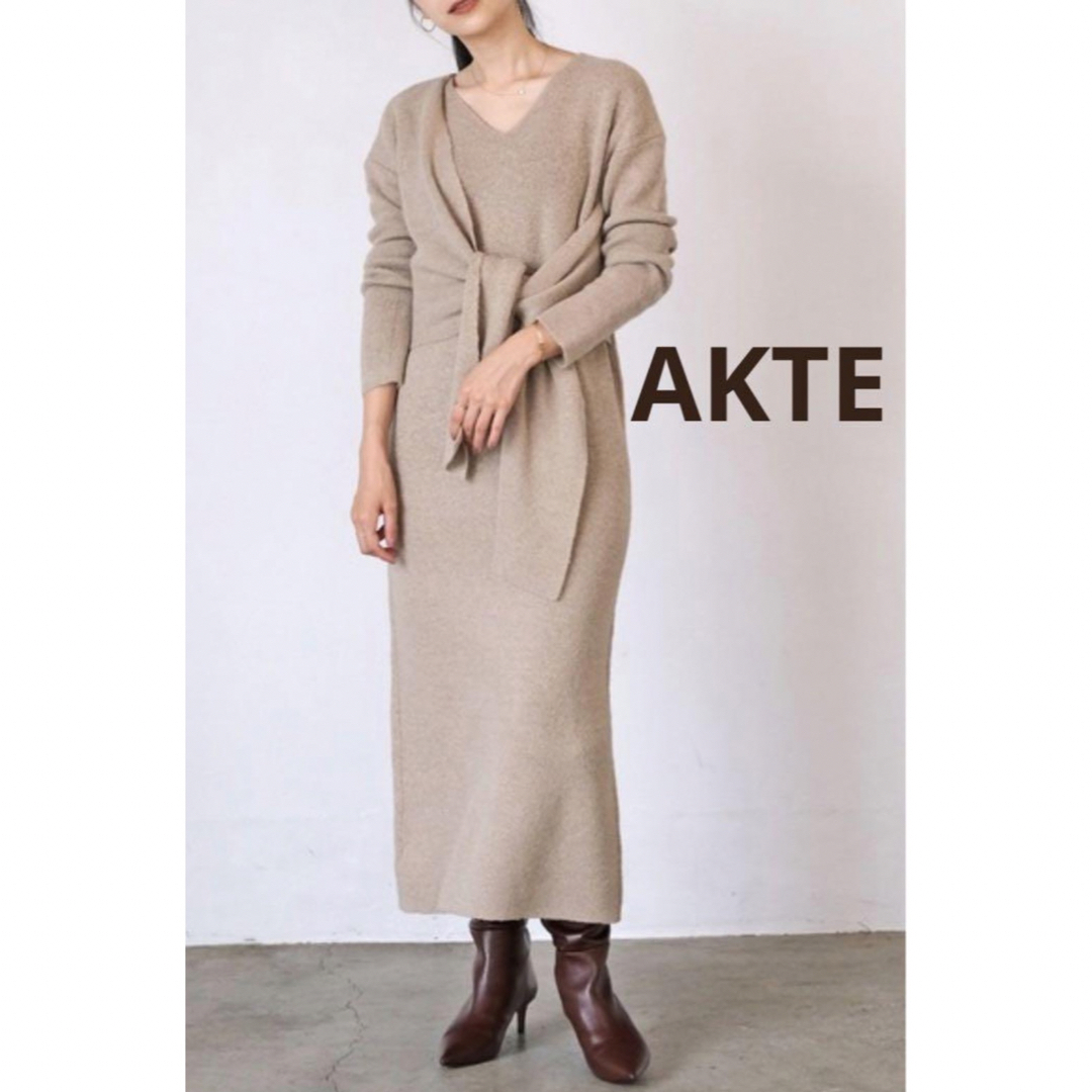 AKTE 2way カシュクールライク　ニットワンピース ロングワンピース　長袖