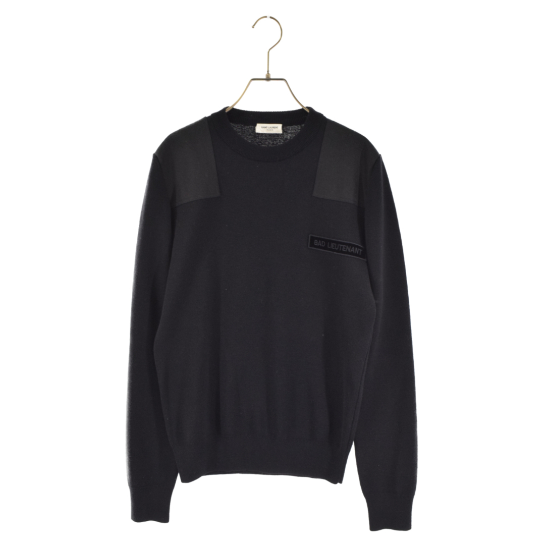 46センチ肩幅SAINT LAURENT PARIS サンローランパリ BAD LIEUTENANT CREW KNIT ロゴデザインクルーネック ニット 長袖セーター ブラック 480780 Y1UZ1