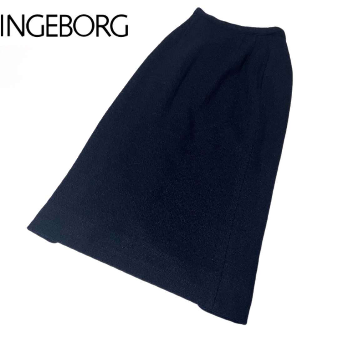 【美品】INGEBORG インゲボルグ　金ボタン　ネイビー　ウールロングスカート 1