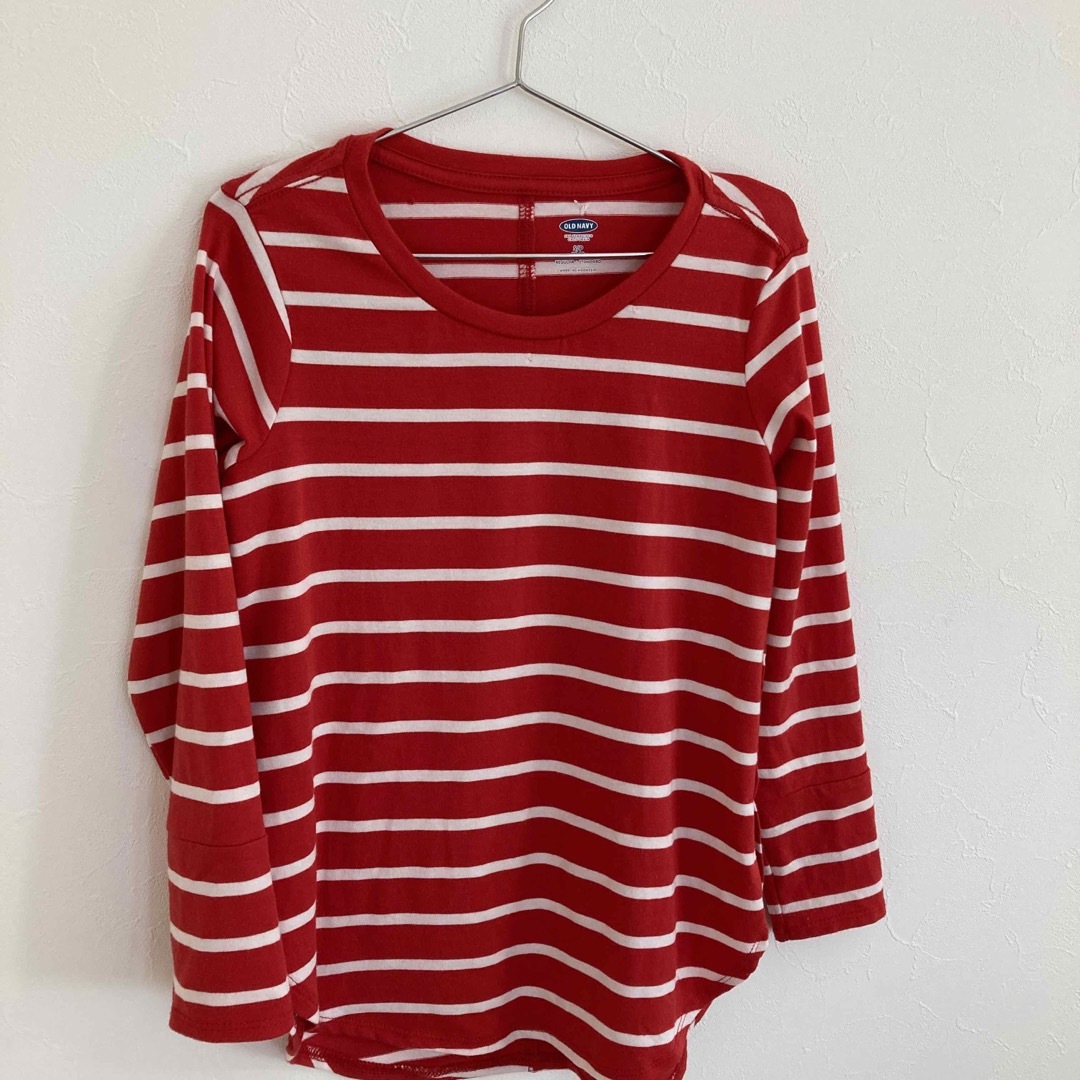 130サイズ、ハロウィン、赤白ストライプ、丈長Tシャツ キッズ/ベビー/マタニティのキッズ服女の子用(90cm~)(Tシャツ/カットソー)の商品写真