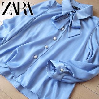 新品 ZARA 高級ライン 前面ビーズ ビジュー付トップス 半袖カットソー