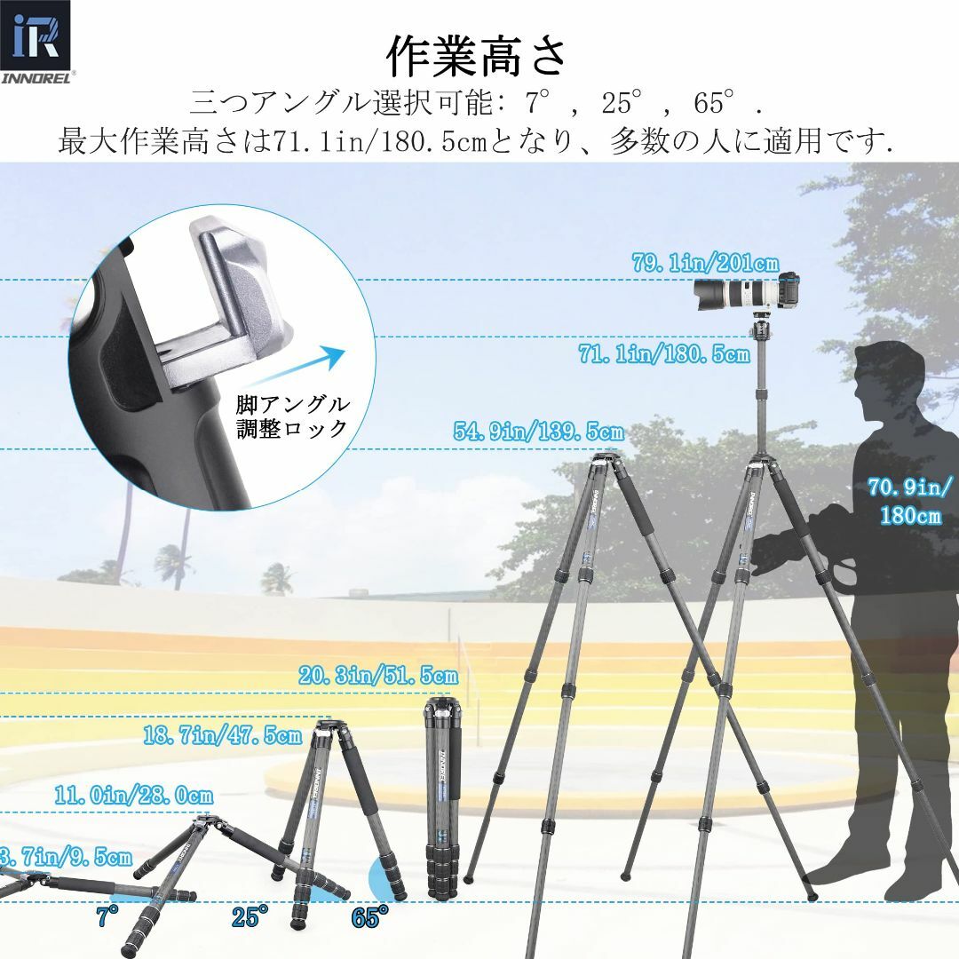 【サイズ:32MMパイプ径_色:三脚のみ】INNOREL カメラ 三脚 カーボン 5