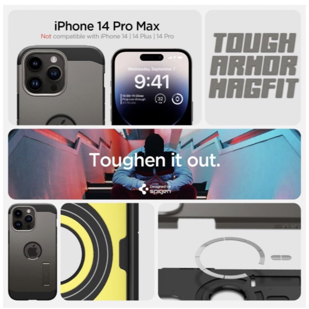 【色:カーボン・ファイバー】Spigen iPhone14Pro ケース Mag