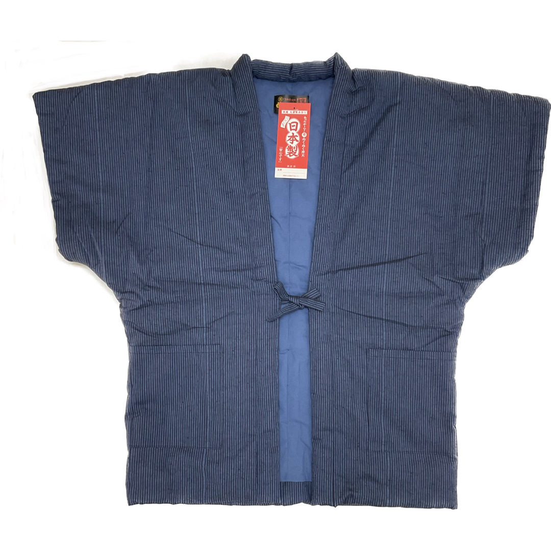 サイド左右にポケット有り久留米手作り 綿入り袢纏【紳士用 ヤッコ型】フリーサイズ 肩まですっぽり 新品