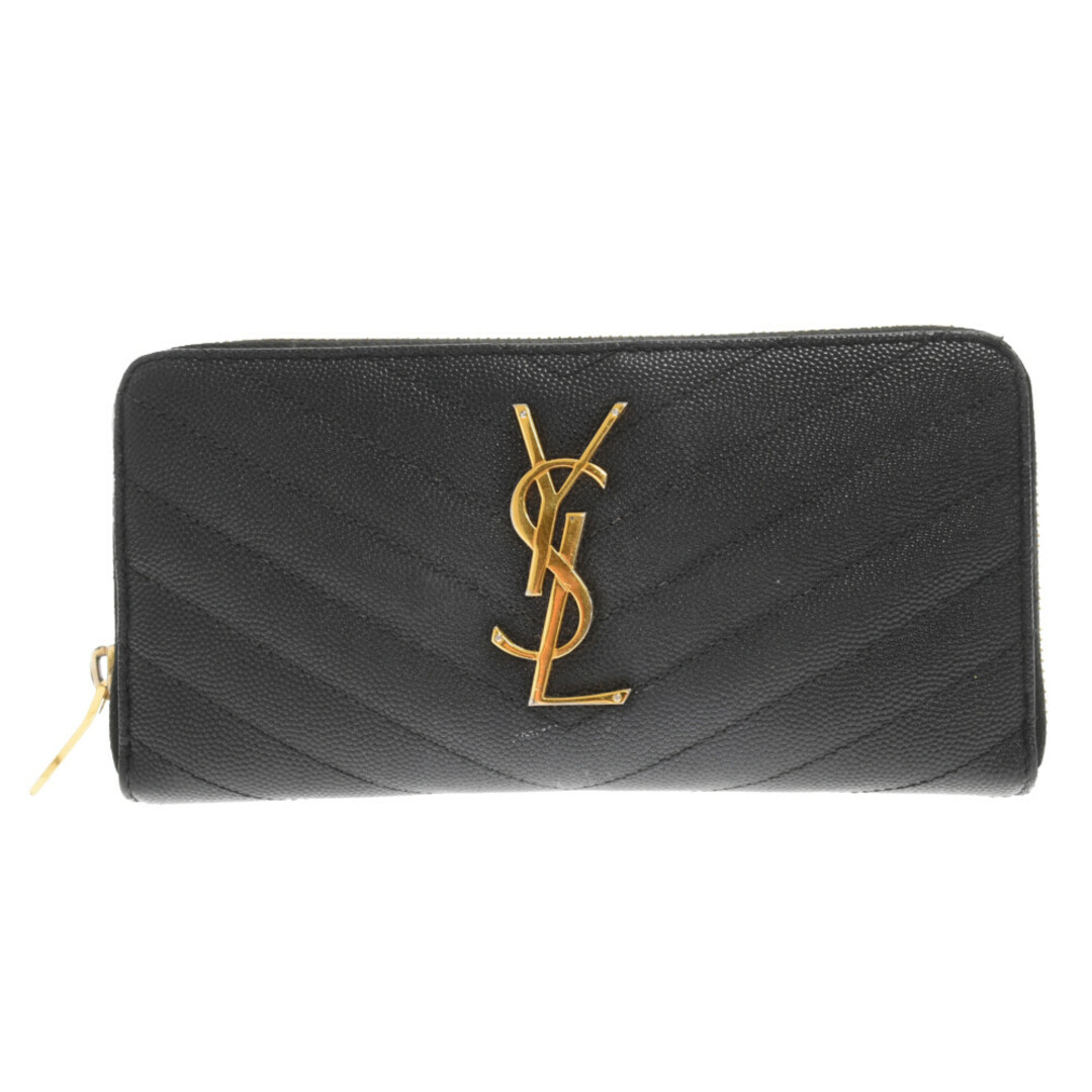 SAINT LAURENT PARIS サンローランパリ YSLロゴプレート ラウンドファスナー 長財布 フルジップウォレット ブラック 358094