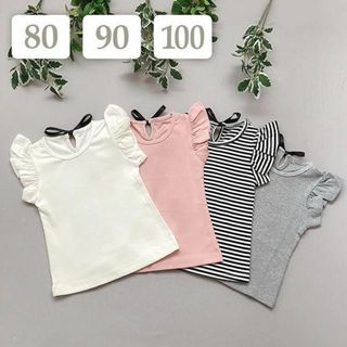 バックリボン肩フリルトップス〔80/90/100〕半袖Tシャツ子供服タンクトップ(Ｔシャツ)