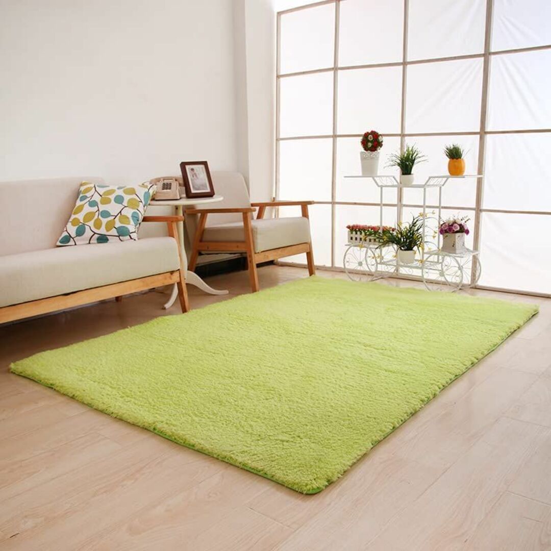 【色: グリーン】ORBIDO カーペット ラグマット 滑り止め付 洗える 地毯